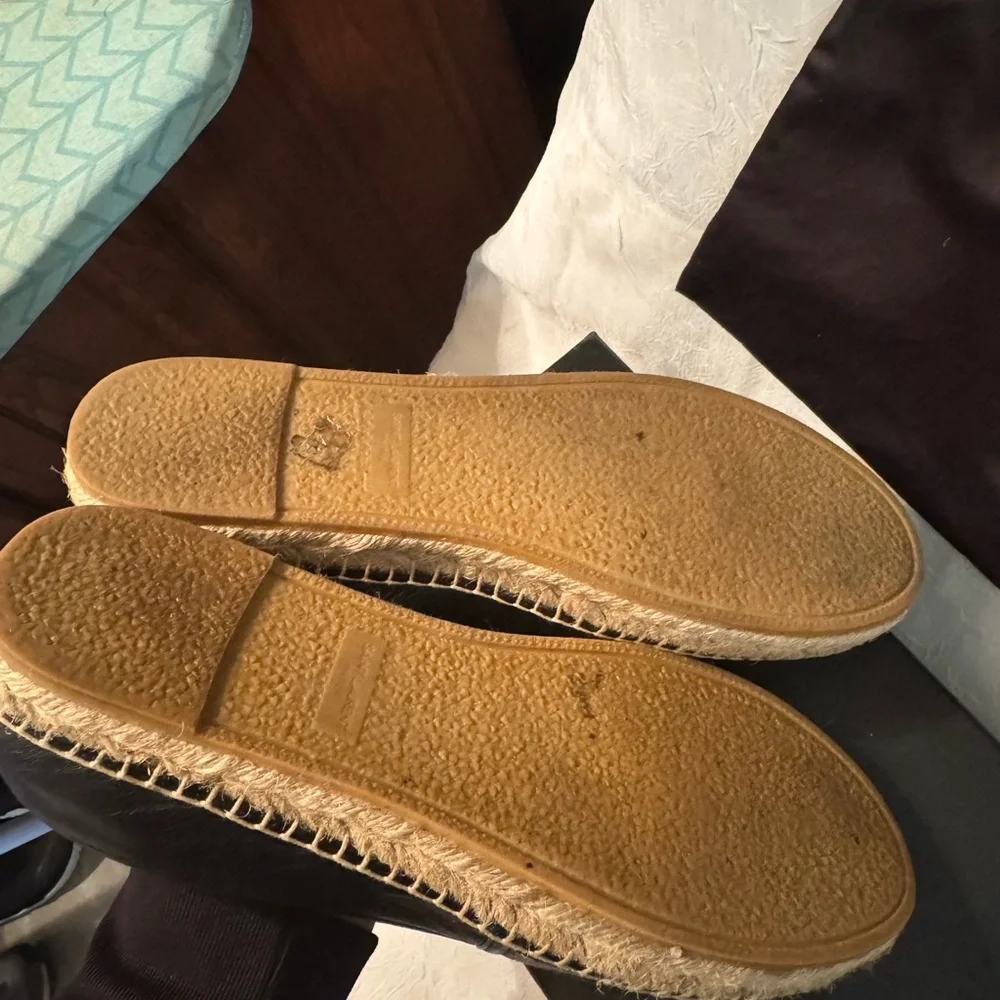 Saint Laurent Black Leather Espadrille Slip-On Flats - Picture 2 of 6